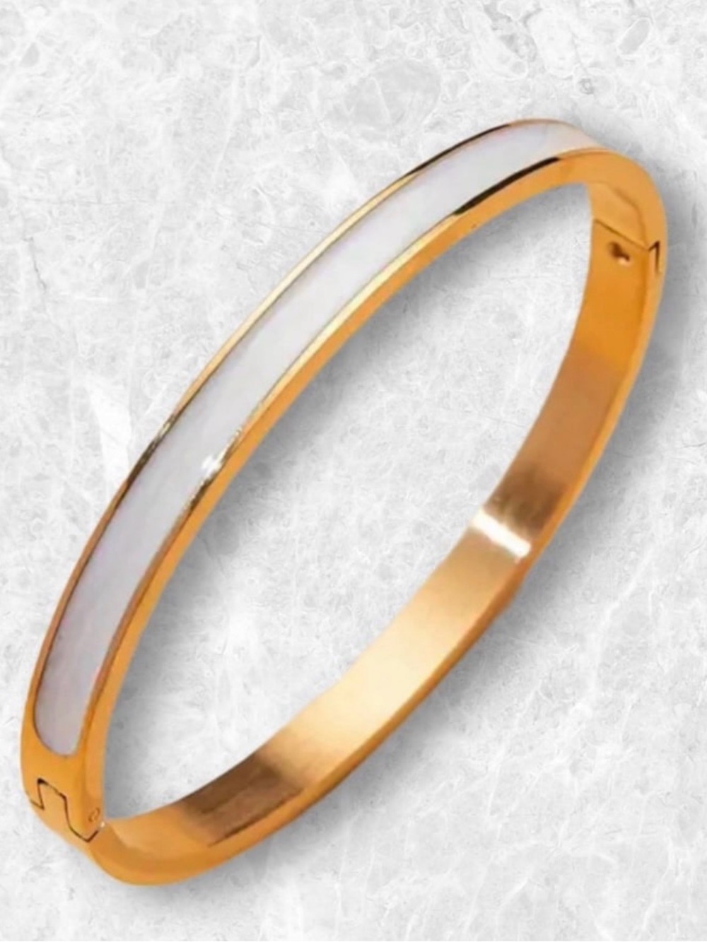 Gold and White Enamel Women's Bangle Bracelet